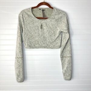Gymshark Women’s Gray Fleur Texture Long Sleeve Keyhole Crop Top Size Medium